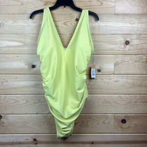 Kona Sol Yellow V-Neck Over The Shoulder High Leg One Piece Swimsuit 22W NWT